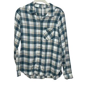 Kuhl Shirt Womens Small Green Blue Plaid Tencel Button Front Long Sleeve Top